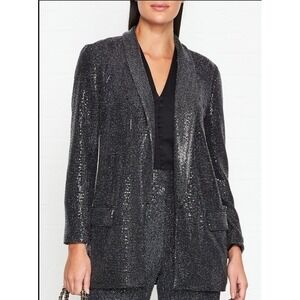 AllSaints‎ Silver Sequin Jacket Blazer Black size 6 festive Holiday NYE